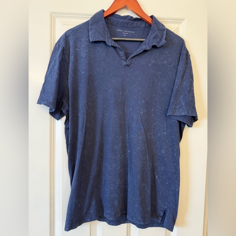 John Varvatos Marble Wash Polo Navy Blue Size XL - Picture 2 of 9